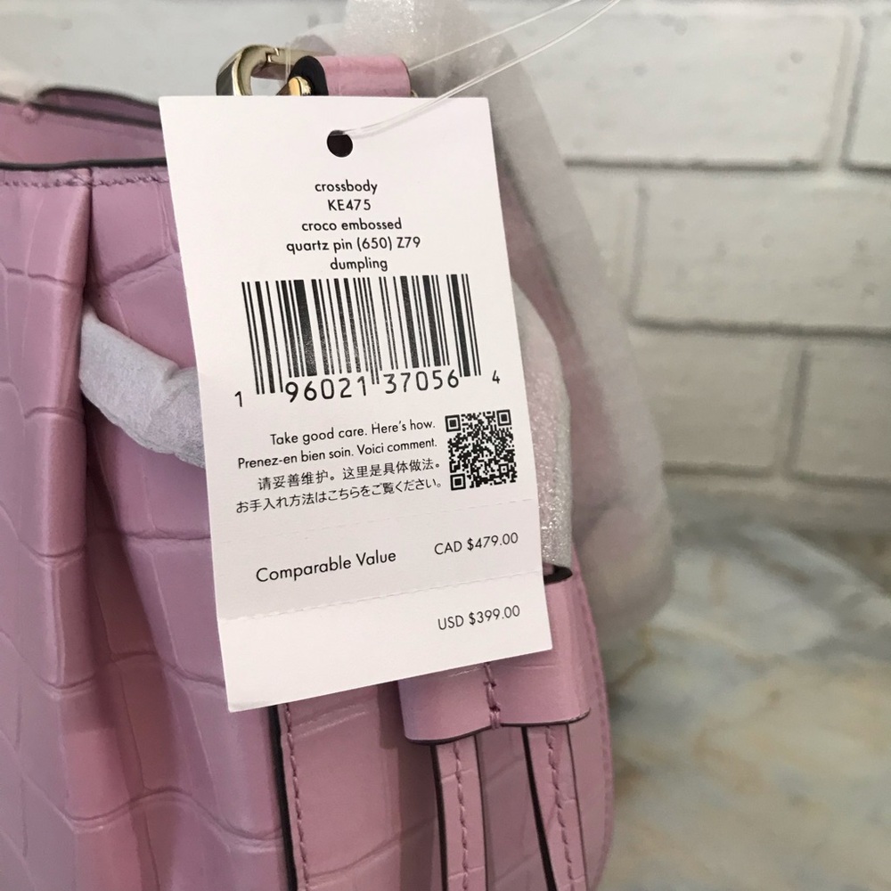 Kate Spade Purse Pink Croco Embossed Leather Dumpling Crossbody Bag KE475 New - Picture 4 of 16